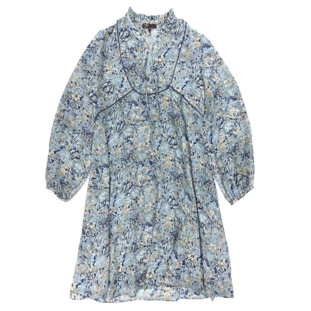 NEW Maje Celadon Mini Dress Bouquet Floral Blue French Girl Cottagecore Boho
